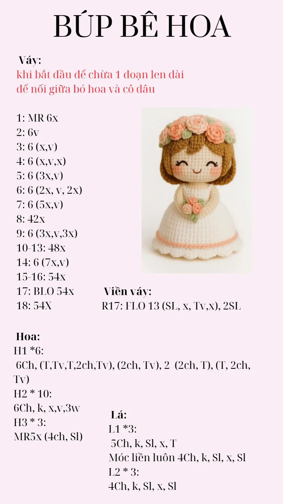 Búp bê hoa xinh xắn được móc tỉ mỉ từ len sợi.