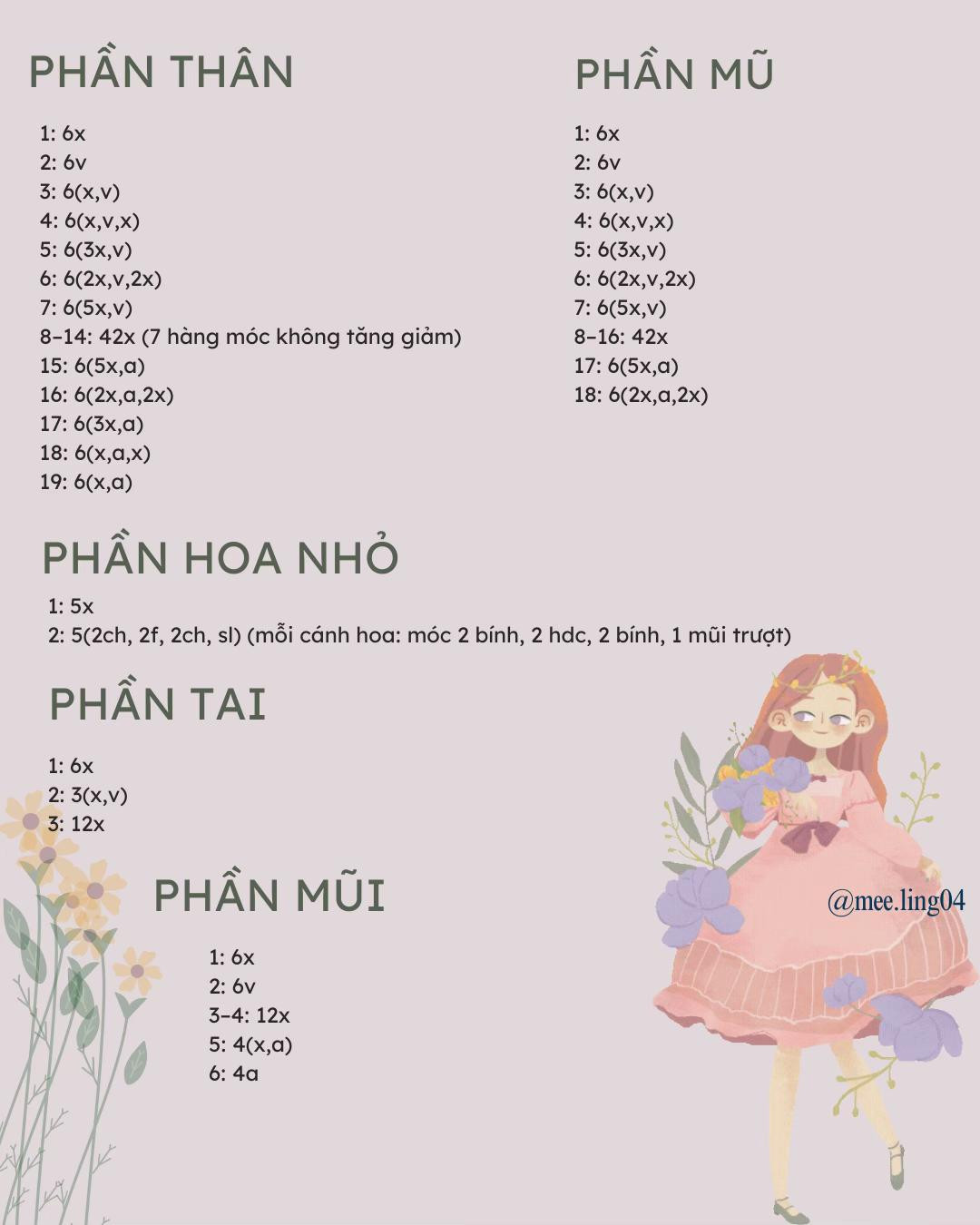 Búp bê móc len hình chú heo dễ thương với nón hoa xanh