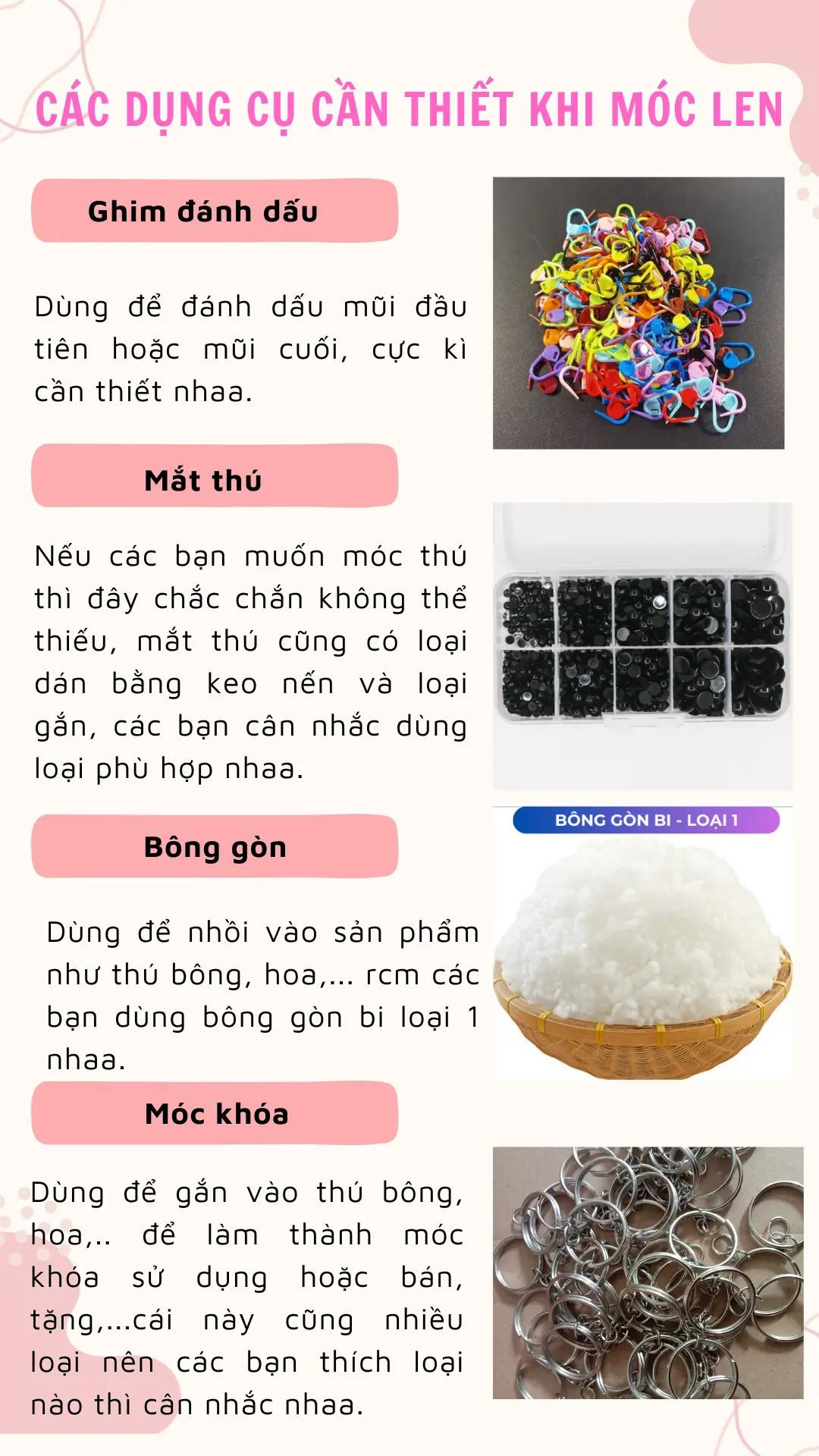 Các dụng cụ cần thiết khi móc len