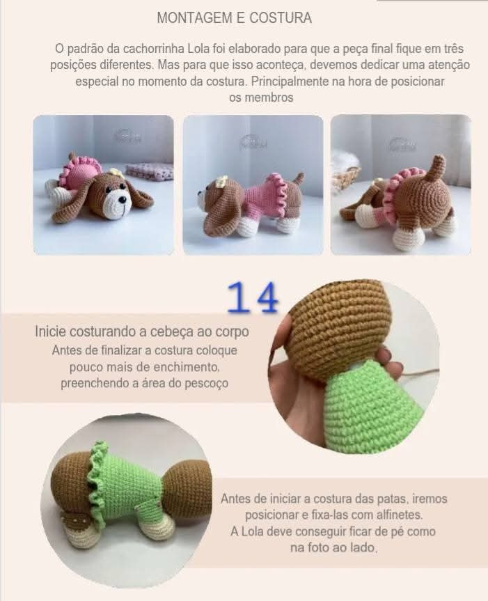 Cachorrinho Amigurumi Fofo com Vestido Verde e Laço Rosa
