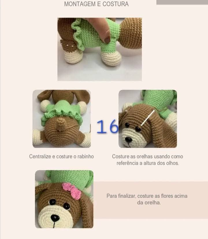 Cachorrinho Amigurumi Fofo com Vestido Verde e Laço Rosa