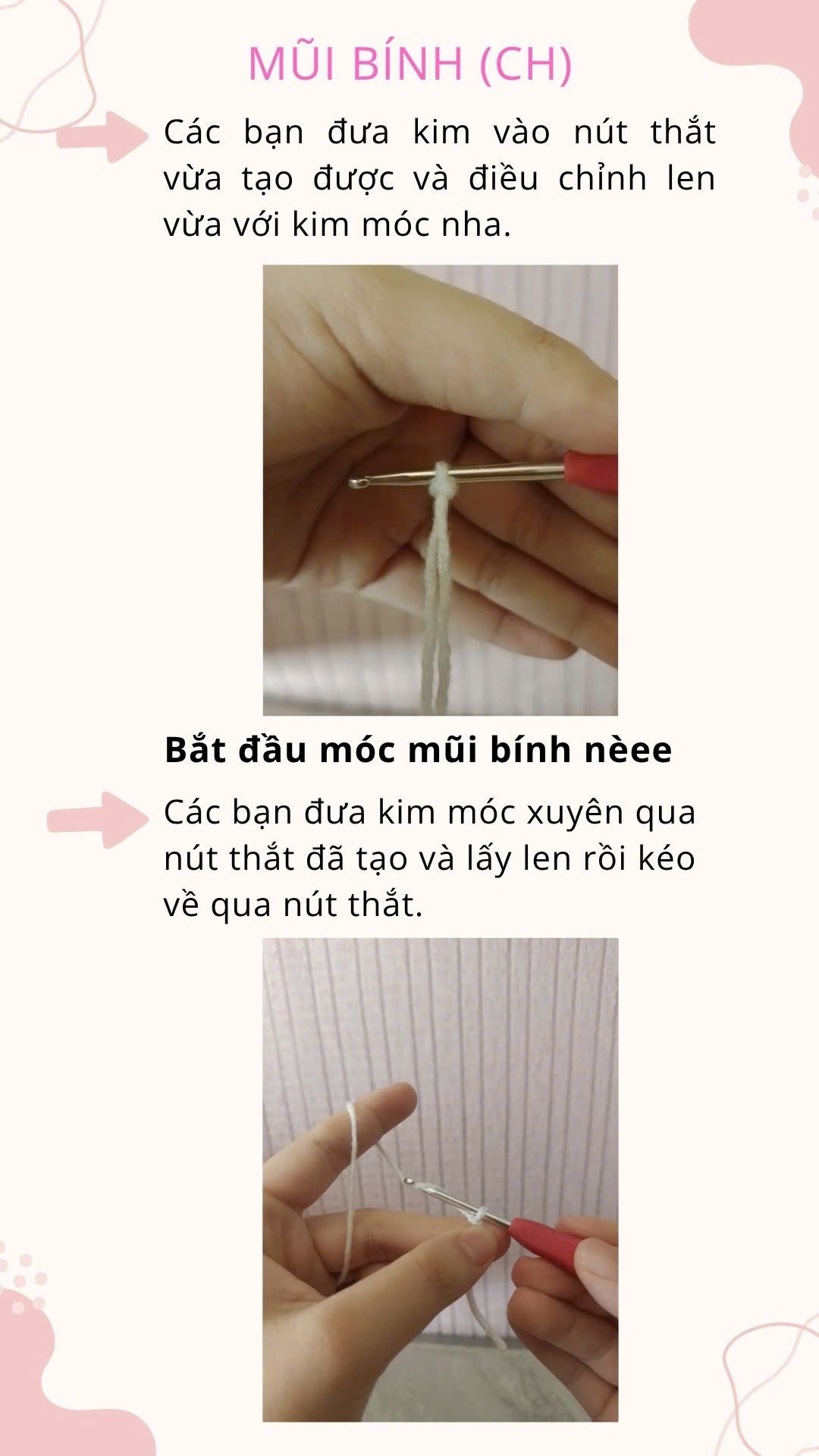 Cầm kim móc và len đúng cách