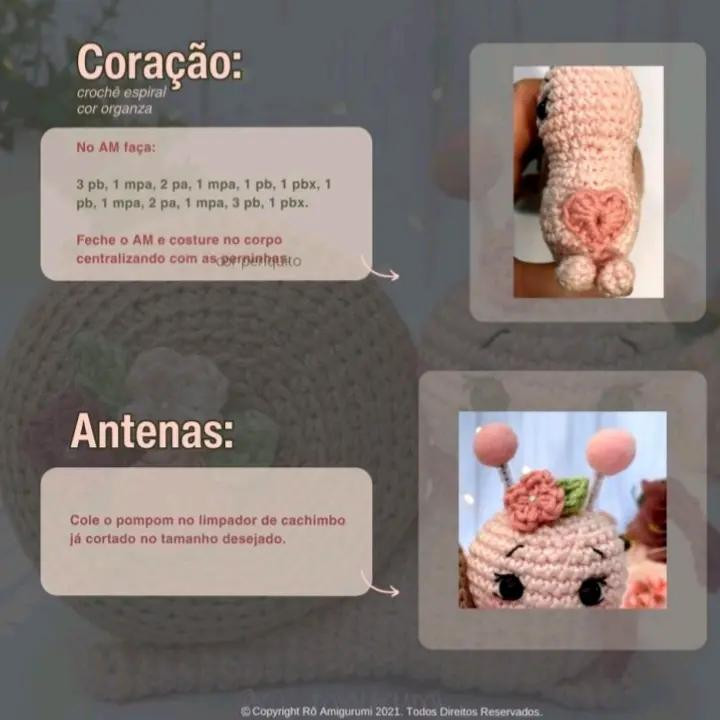 Caracol de Crochê com Flores: Receita Grátis para Amigurumi