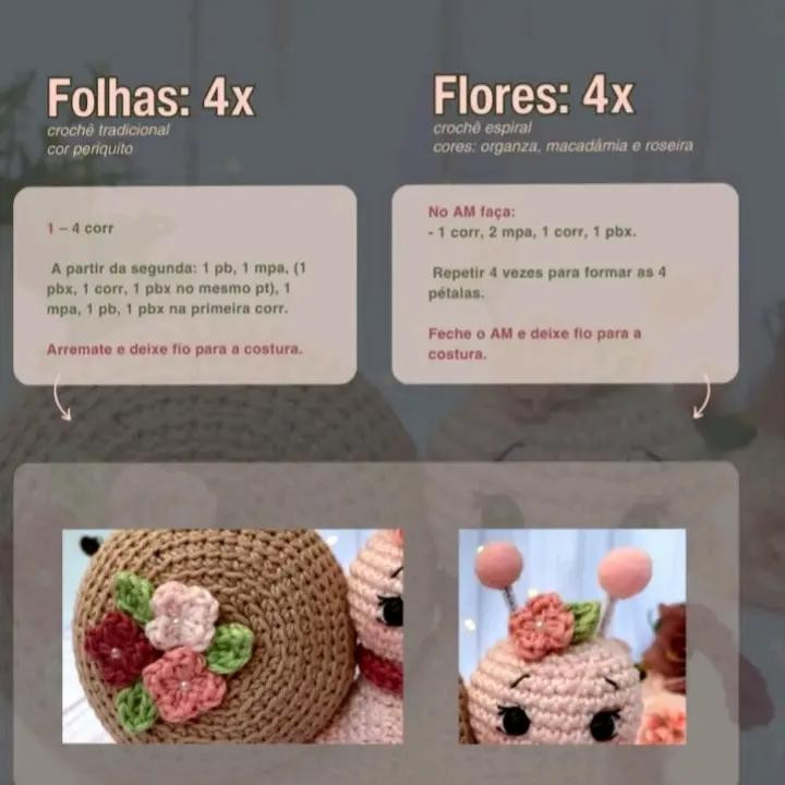 Caracol de Crochê com Flores: Receita Grátis para Amigurumi