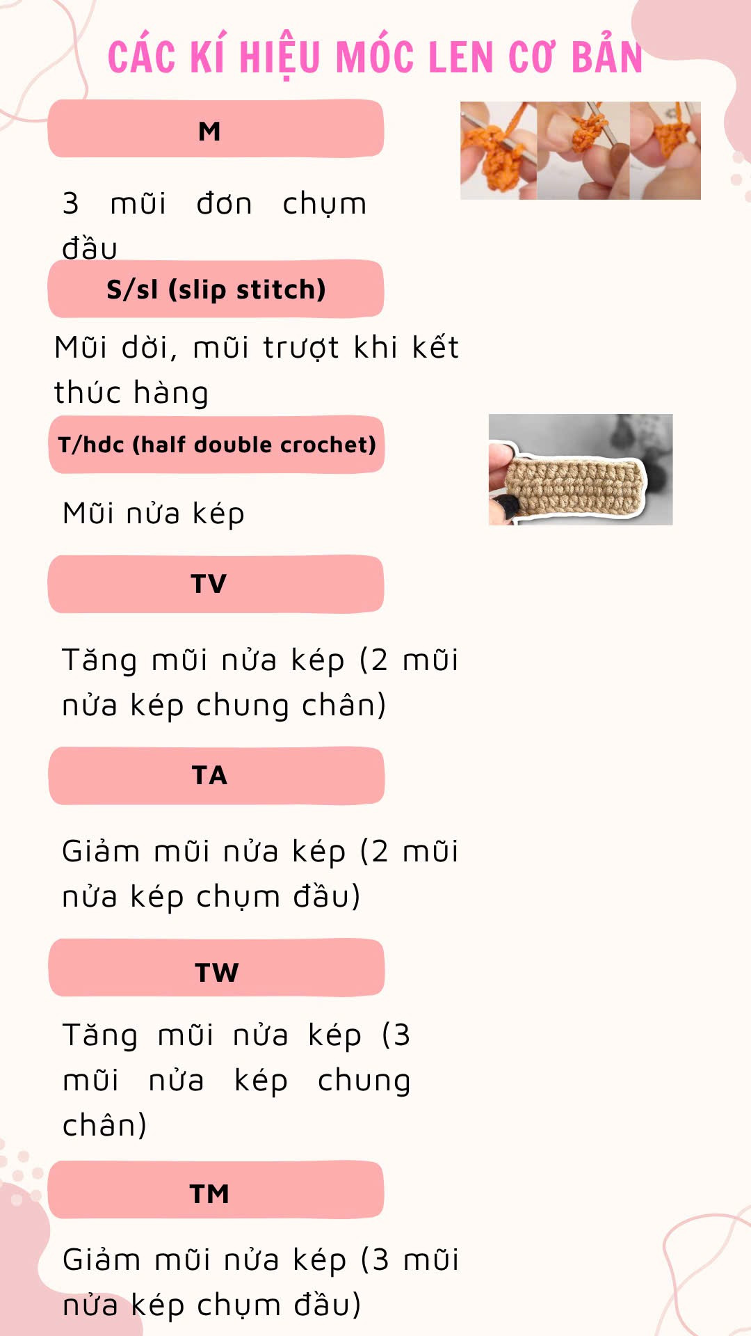 chart các ký hiệu móc len cơ bản