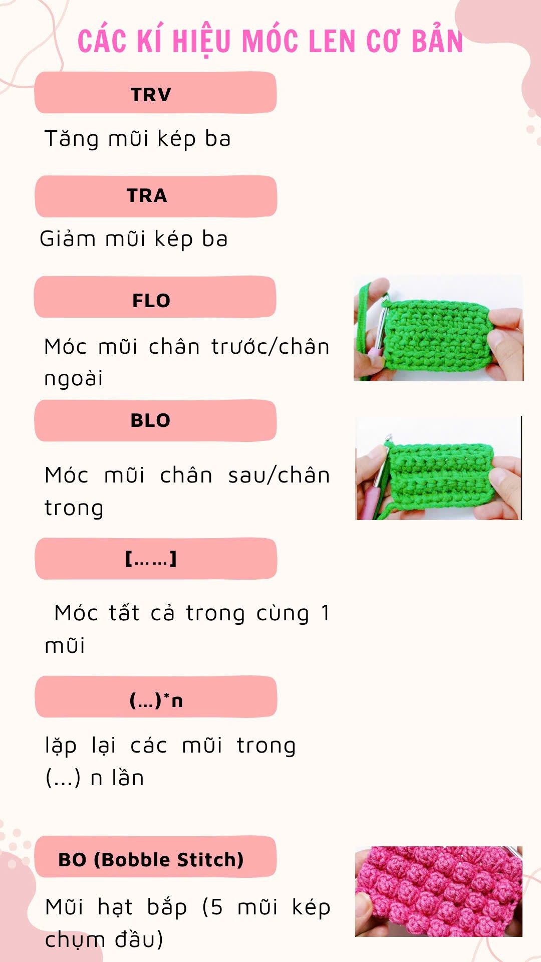chart các ký hiệu móc len cơ bản