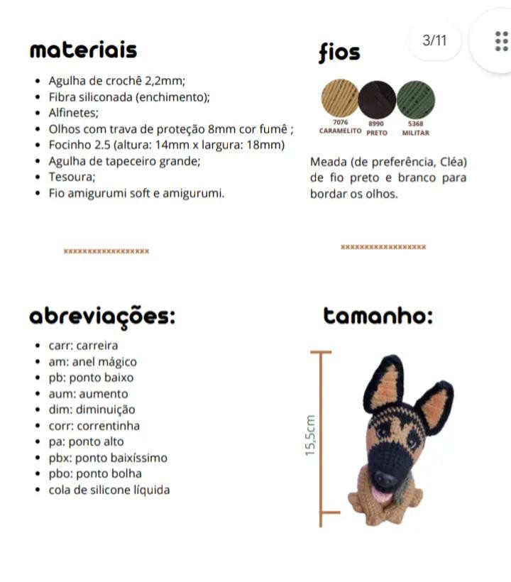 Chart de Amigurumi de Pastor Alemão Fofo e Detalhado