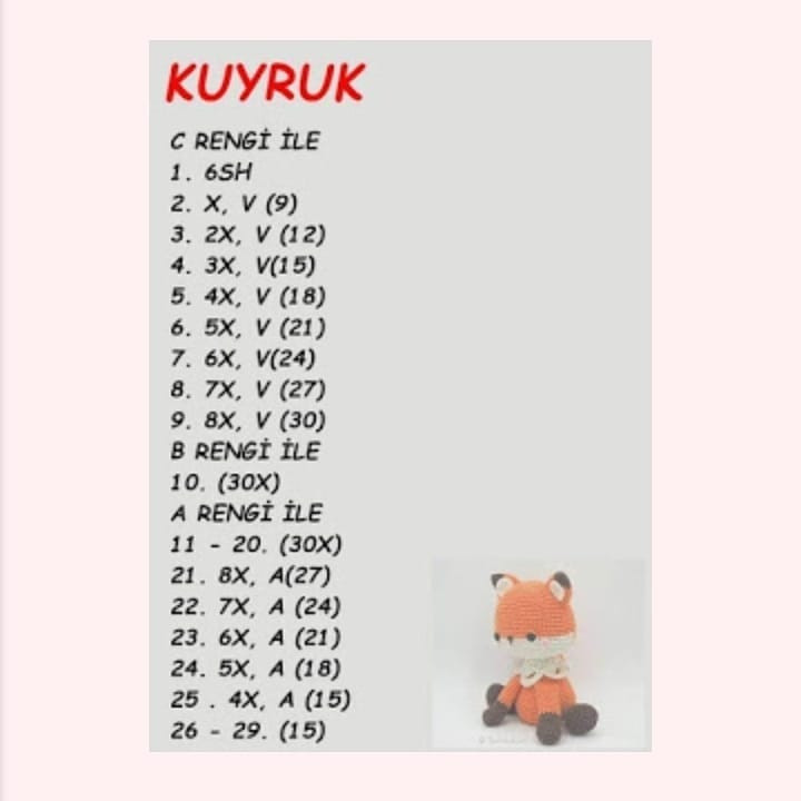 Chart de Crochê Intermediário para Raposa Amigurumi Fofa