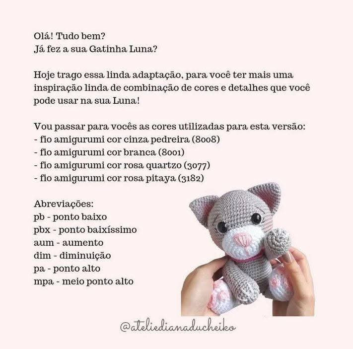 Chart de Crochê para Gatinho Amigurumi Adorável com Detalhes Cor-de-Rosa