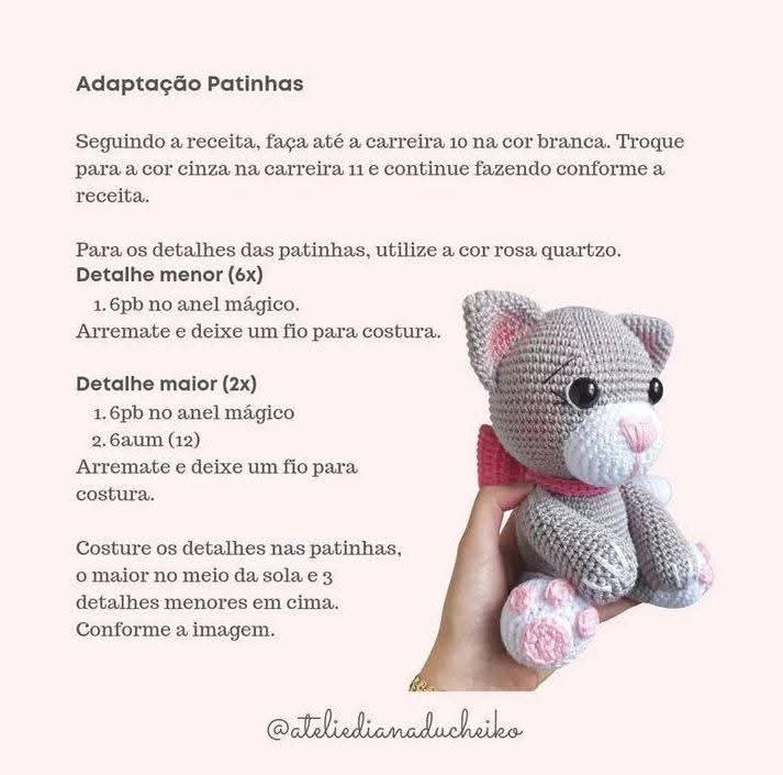 Chart de Crochê para Gatinho Amigurumi Adorável com Detalhes Cor-de-Rosa