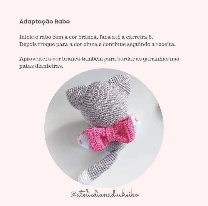 Chart de Crochê para Gatinho Amigurumi Adorável com Detalhes Cor-de-Rosa