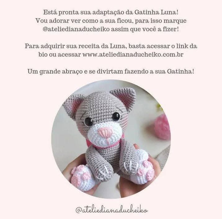 Chart de Crochê para Gatinho Amigurumi Adorável com Detalhes Cor-de-Rosa