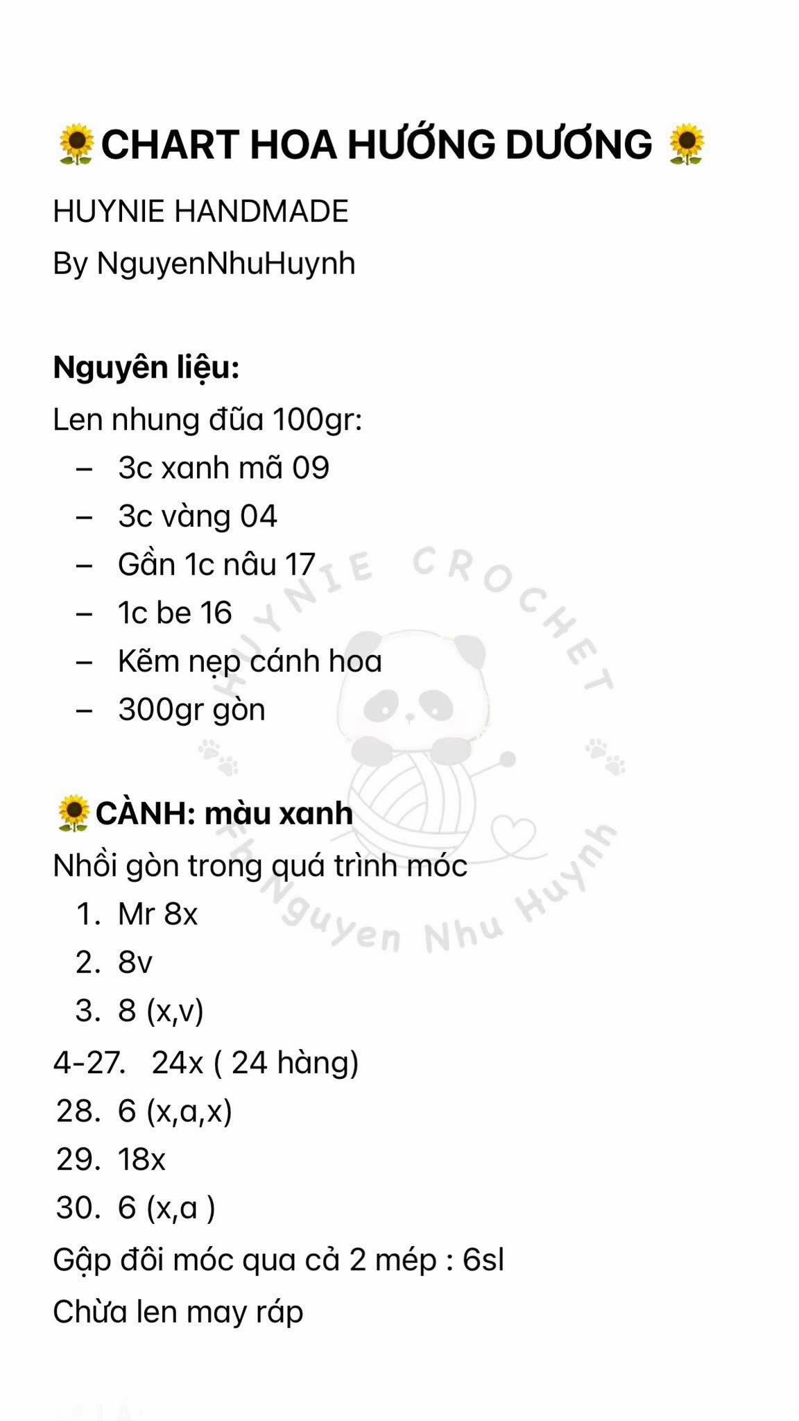 Chart hoa hướng dương nhung đũa🌻
