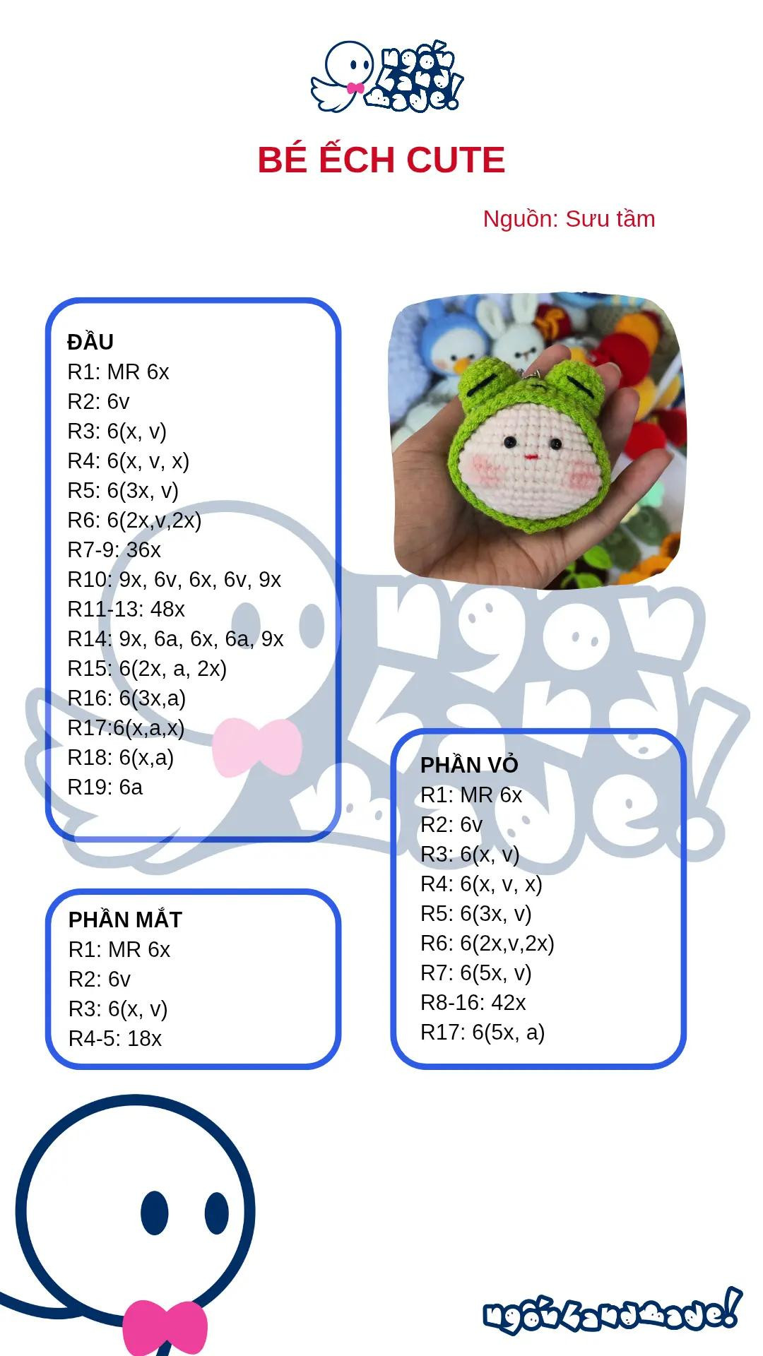 Chart Hướng Dẫn Móc Len Bé Ếch Dễ Thương Cho Người Mới Bắt Đầu