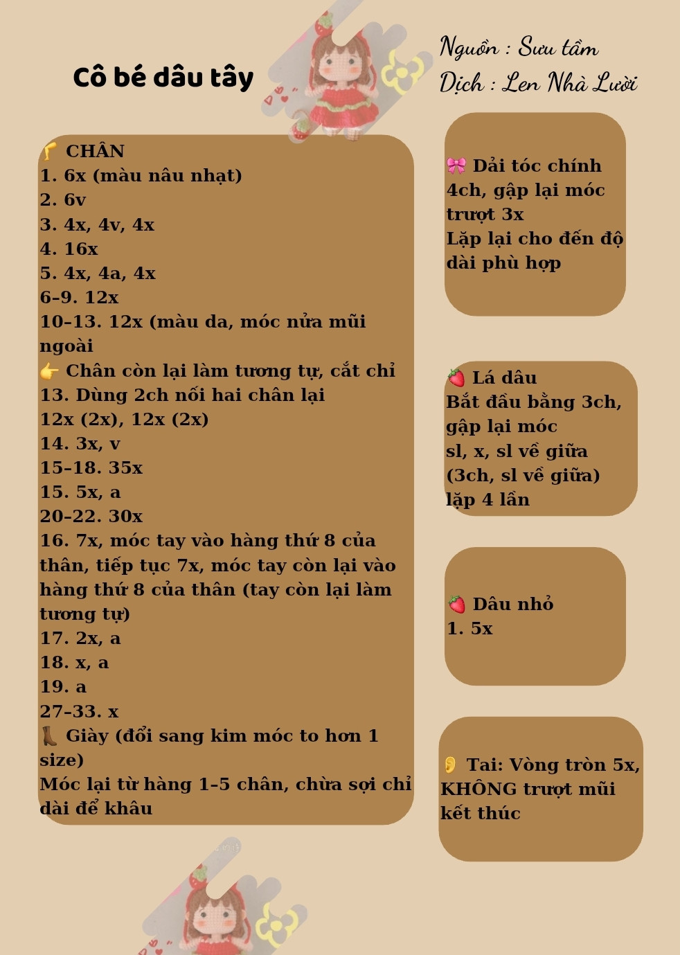 Chart Hướng Dẫn Móc Len Cô Bé Dâu Tây Chi Tiết