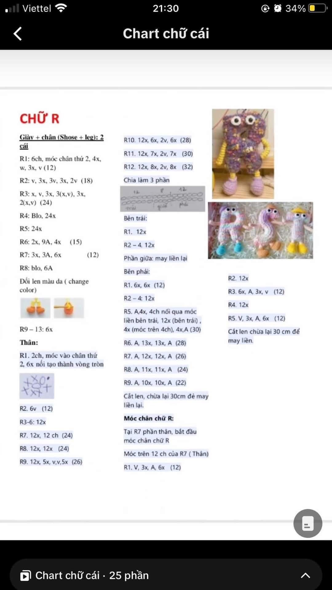 chart móc bảng chữ cái len