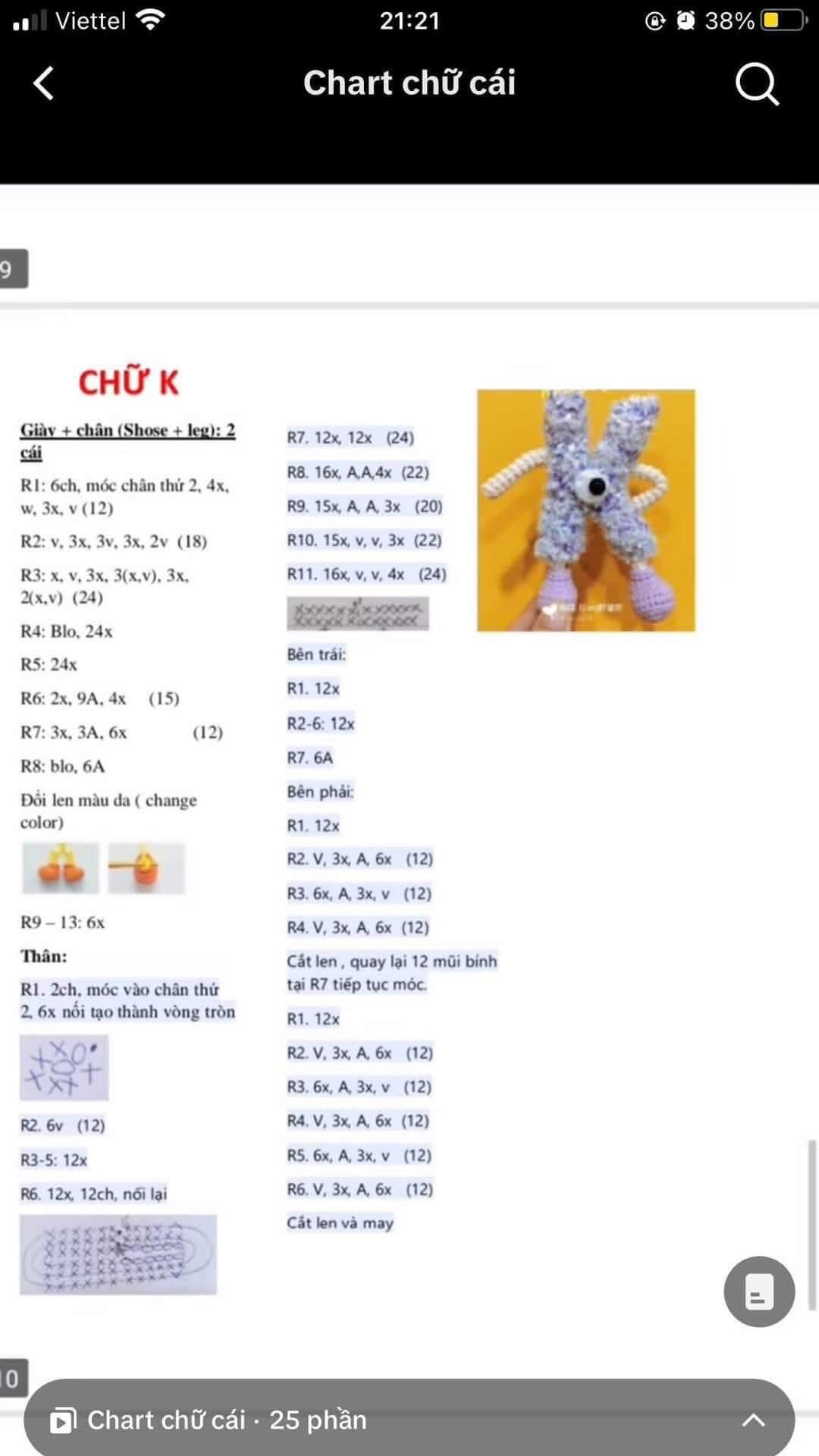 chart móc bảng chữ cái len