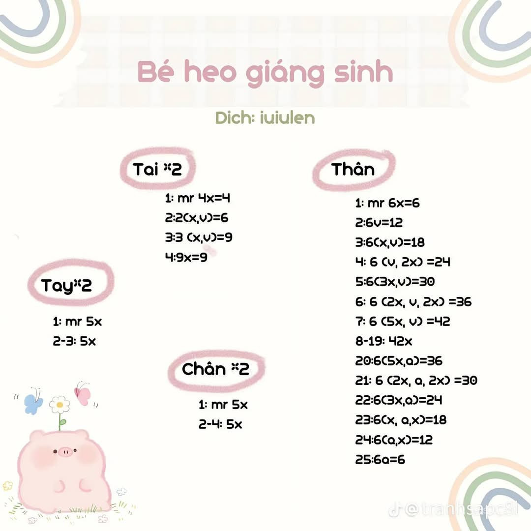 chart móc bé heo giáng sinh, bé heo noel