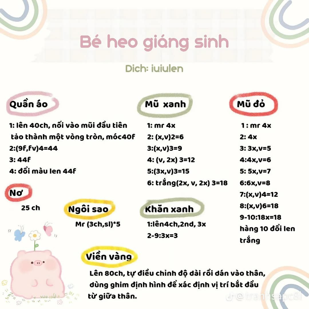 chart móc bé heo giáng sinh, bé heo noel