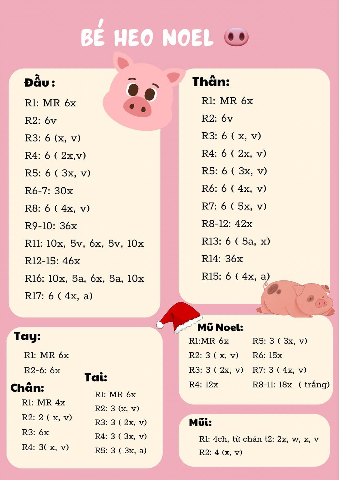 chart móc bé heo giáng sinh, bé heo noel