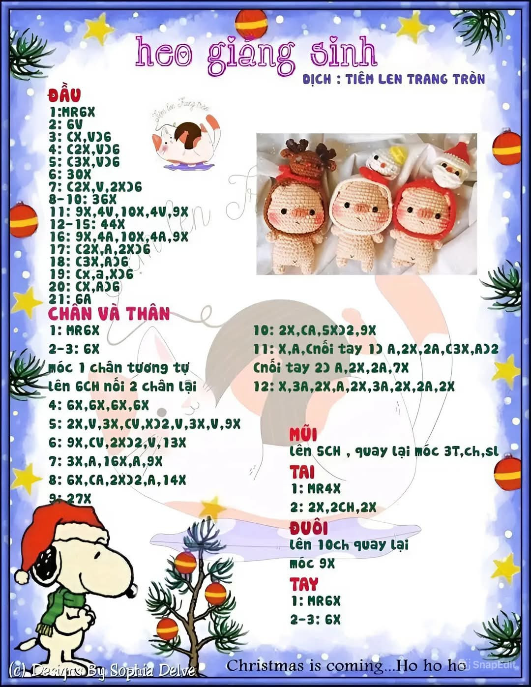 chart móc bé heo giáng sinh, bé heo noel