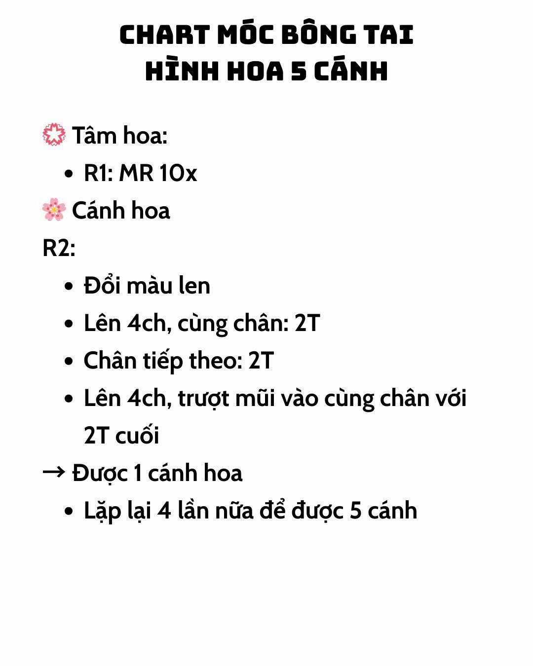 chart móc bông tai hình hoa 5 cánh
