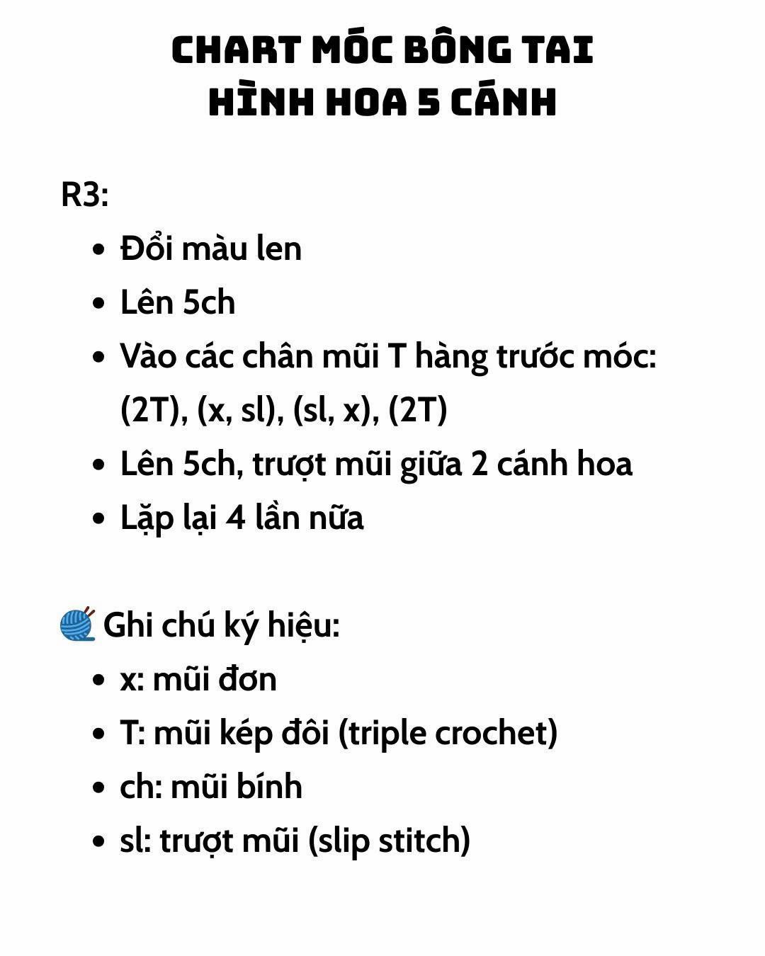 chart móc bông tai hình hoa 5 cánh