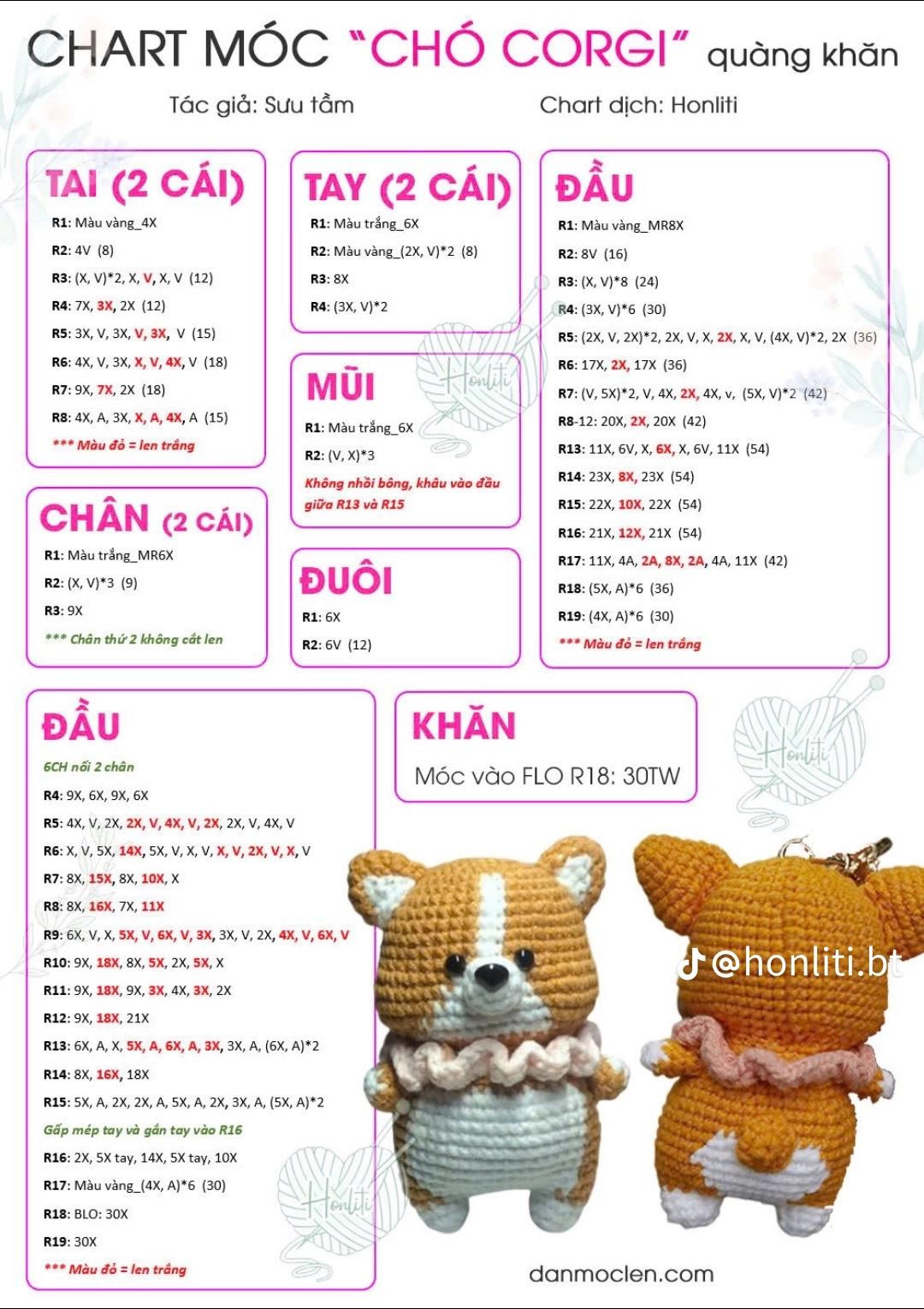 chart móc chó corgi quàng khăn