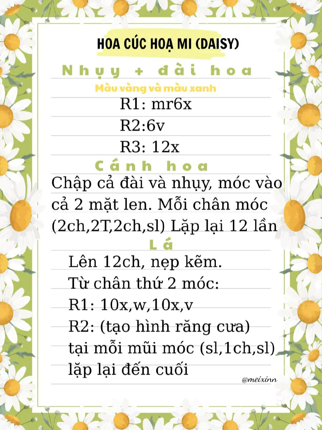 Chart móc cúc họa mi (daisy)