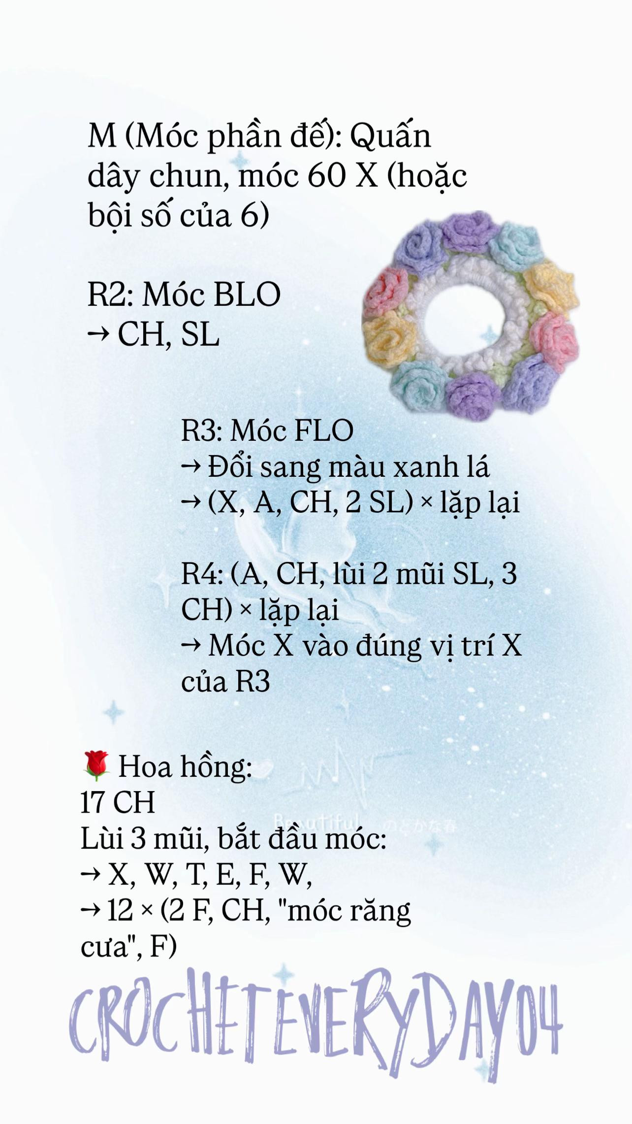 chart móc dây buộc tóc hoa