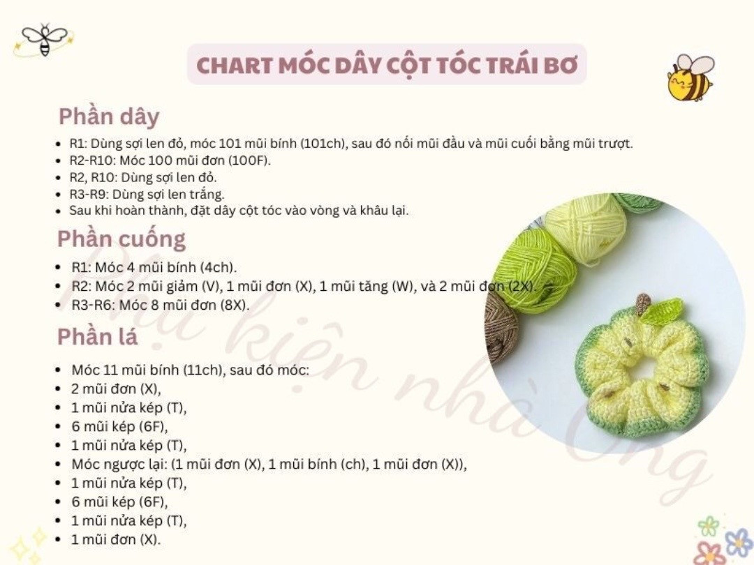 chart móc dây cột tóc trái bơ