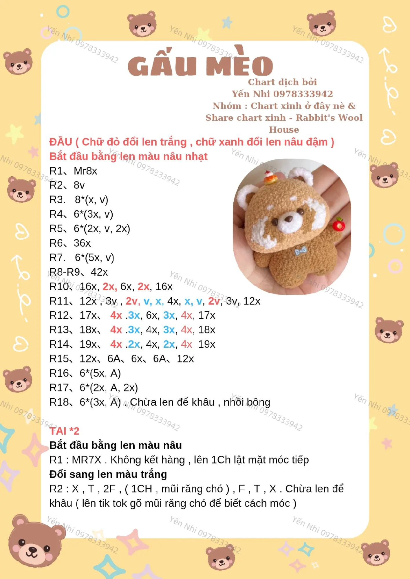 chart móc gấu mèo len
