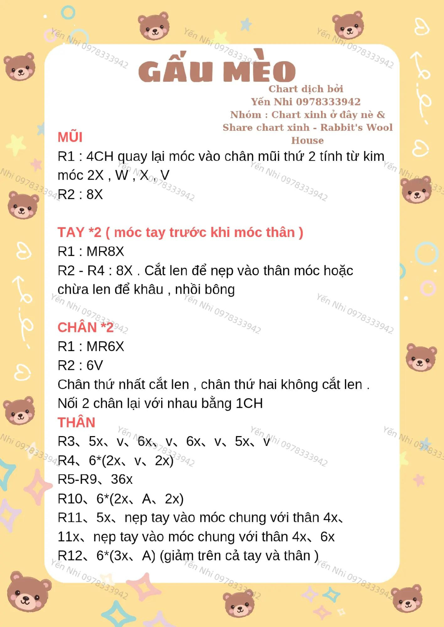 chart móc gấu mèo len