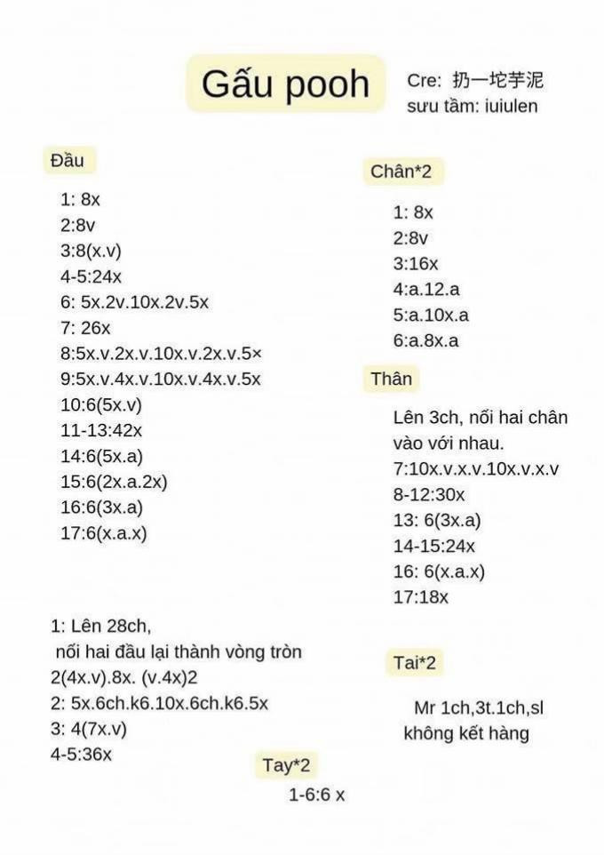 chart móc gấu pooh