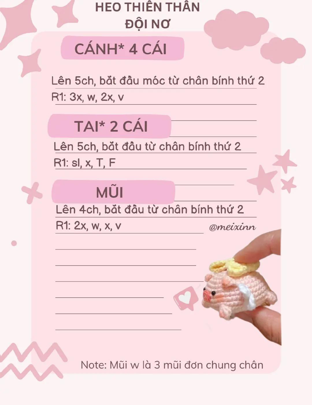 chart móc heo thiên thần đội nơ