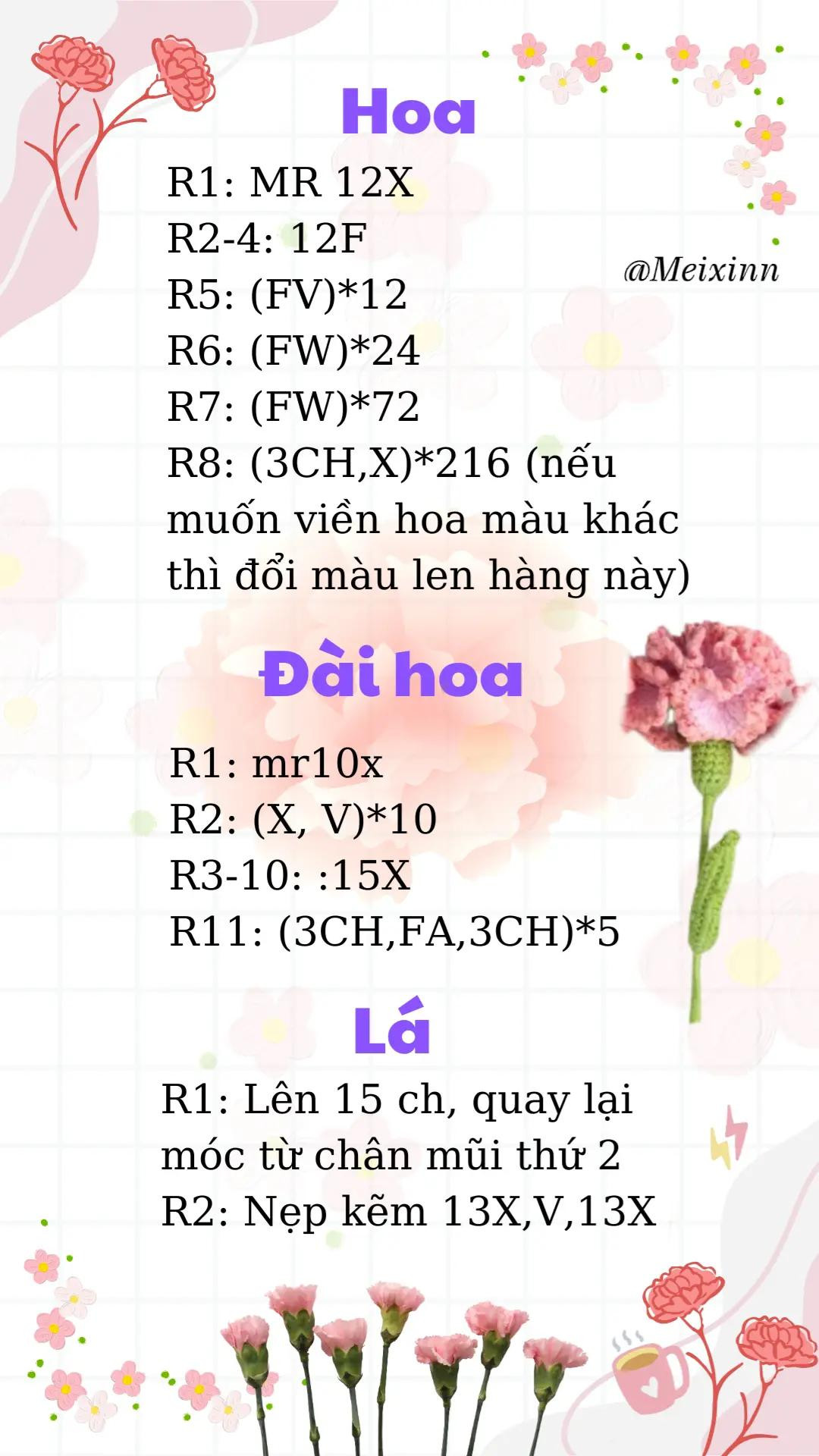 chart móc hoa cẩm chướng