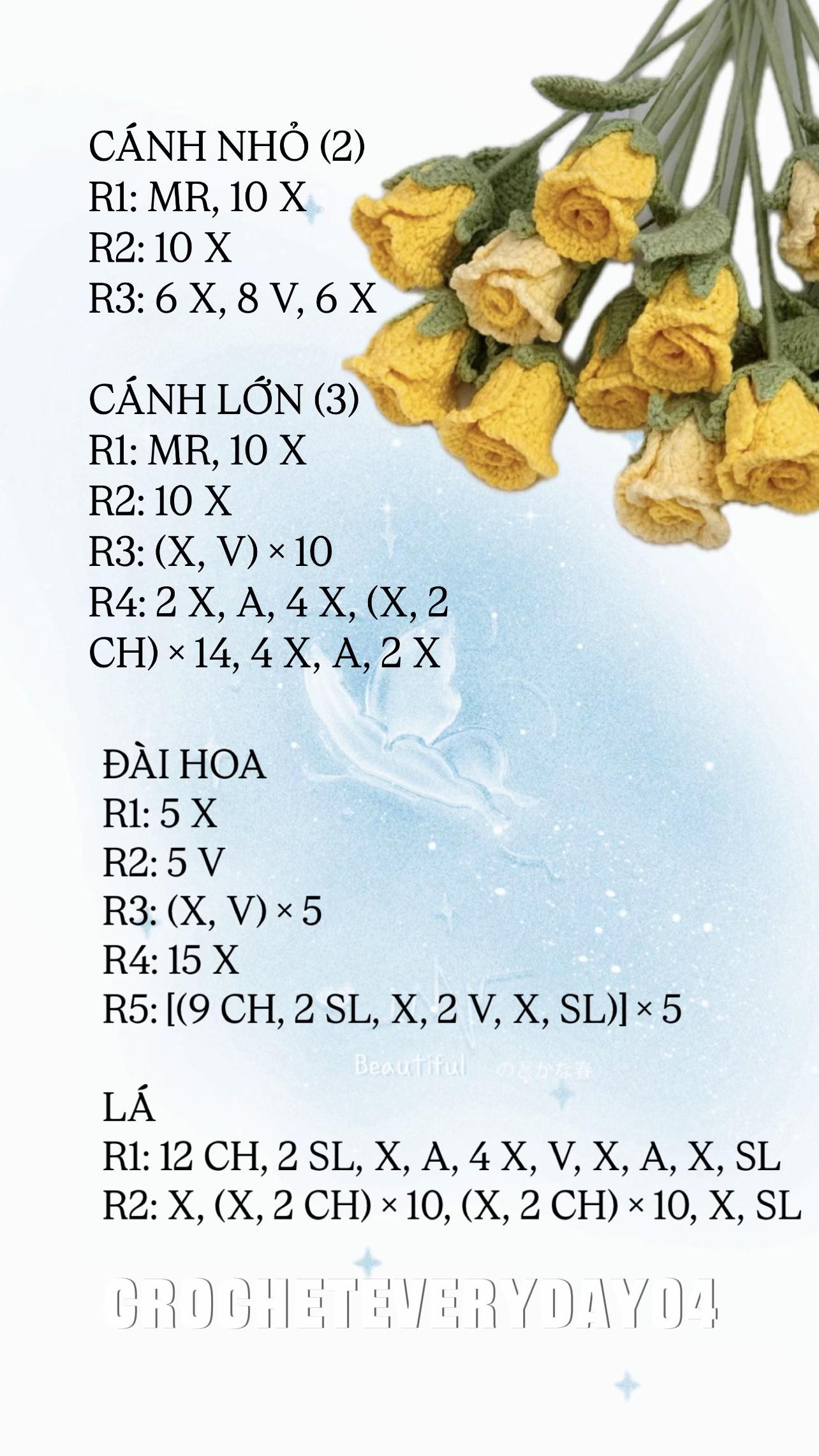chart móc hoa hồng màu vàng