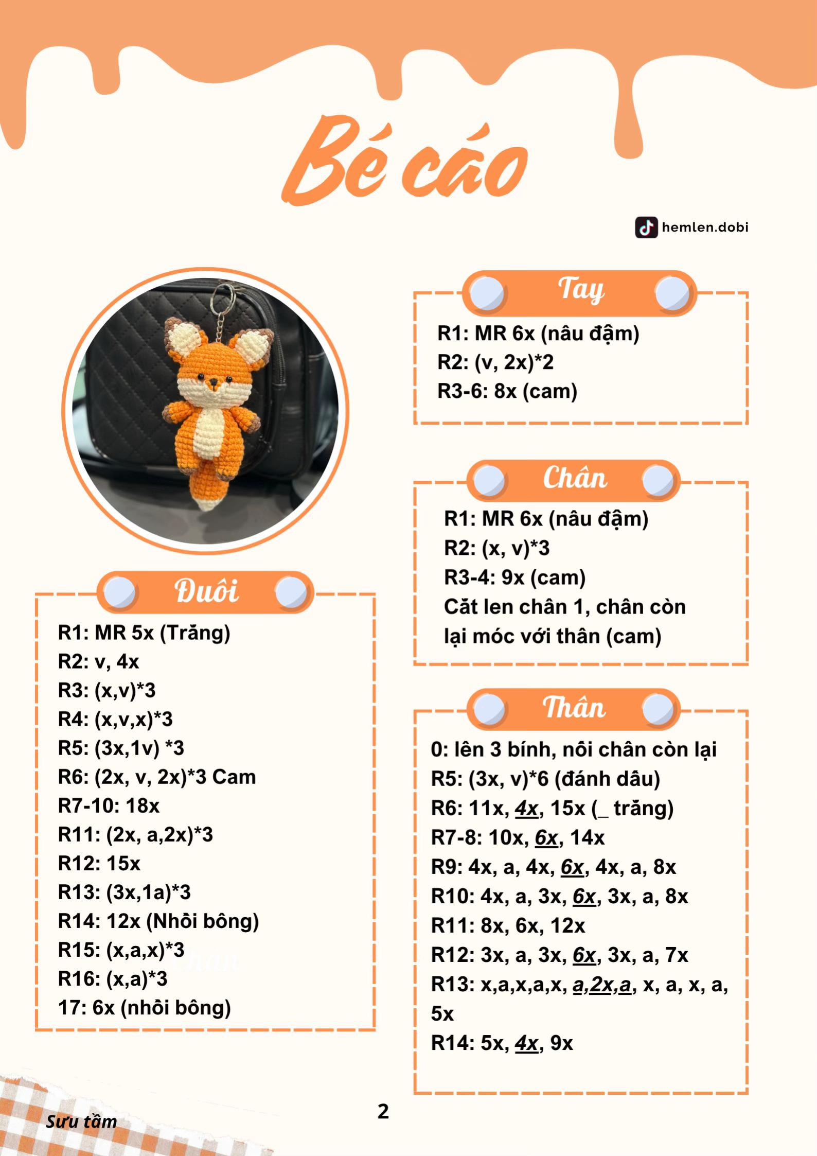 Chart móc len búp bê cáo đáng yêu làm móc khóa