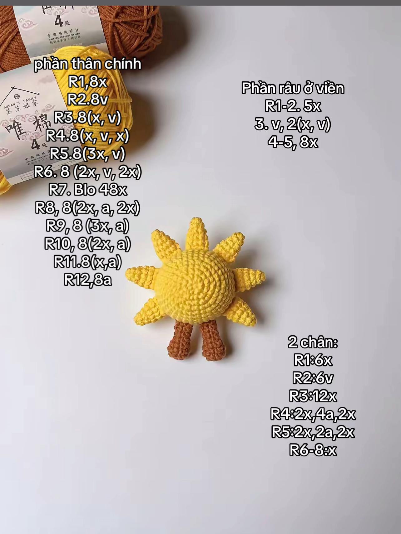 Chart móc len cho hình mặt trời dễ thương và tươi sáng