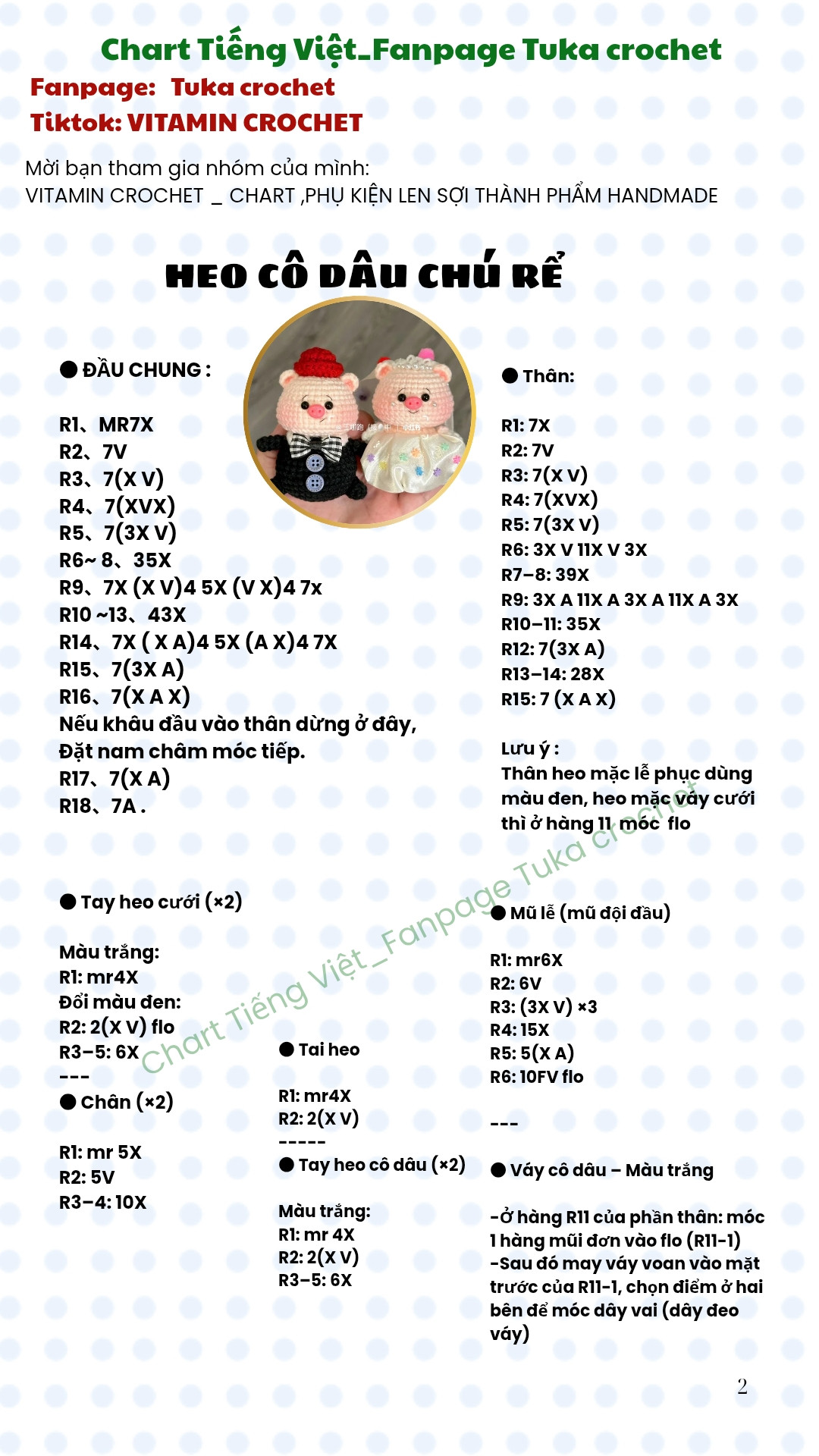 Chart Móc Len Heo Cô Dâu Chú Rể Đáng Yêu