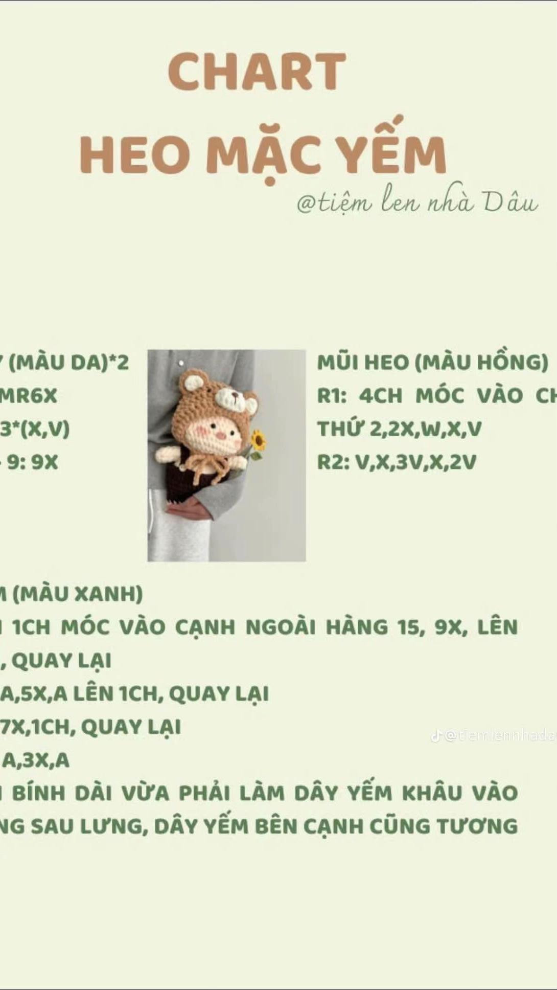 Chart móc len heo mặc yếm dễ thương và chi tiết