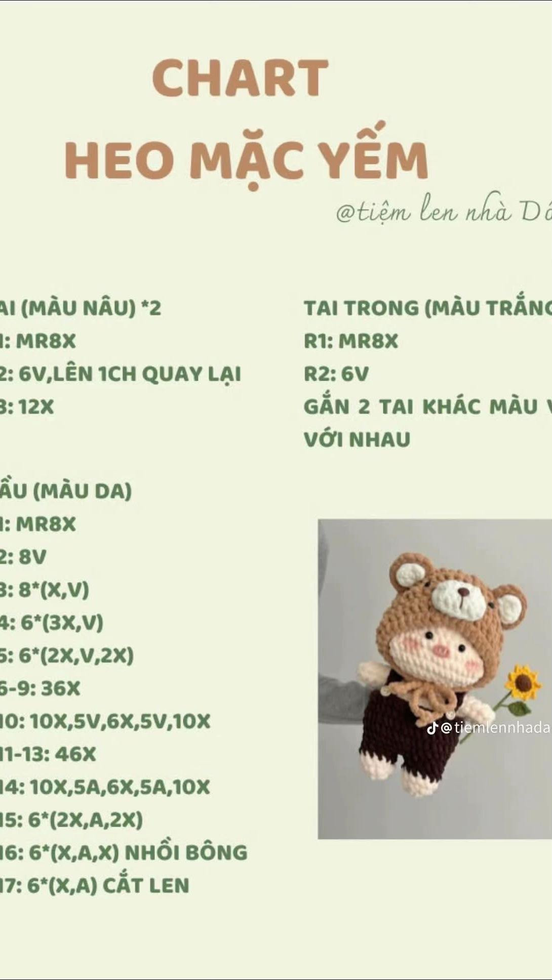 Chart móc len heo mặc yếm dễ thương và chi tiết