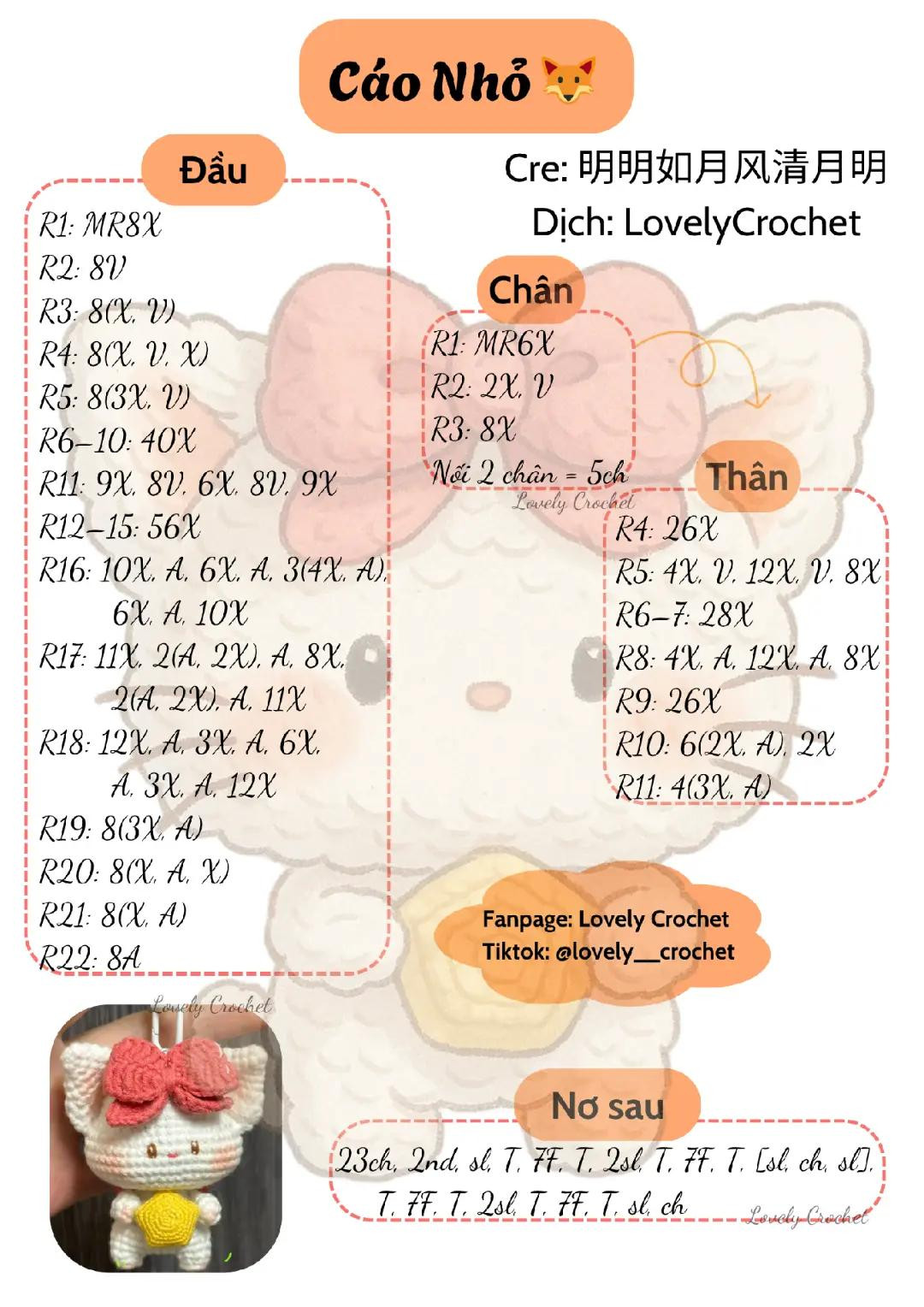 Chart móc len hình cáo nhỏ xinh với nơ đỏ và quả cầu vàng
