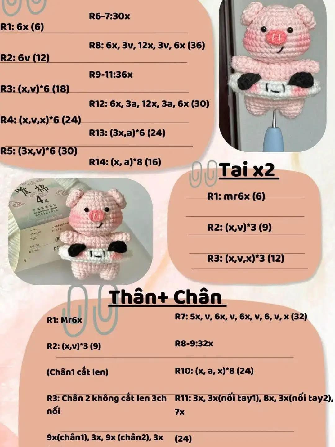 Chart Móc Len Hình Heo Đeo Phao Dễ Thương