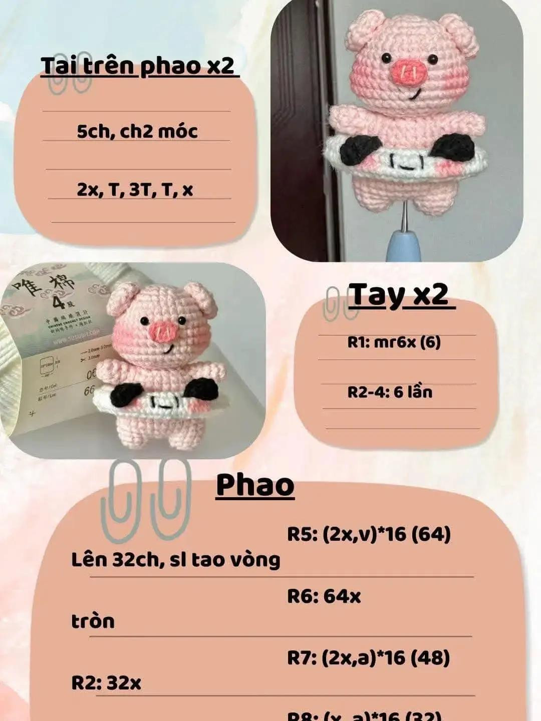 Chart Móc Len Hình Heo Đeo Phao Dễ Thương