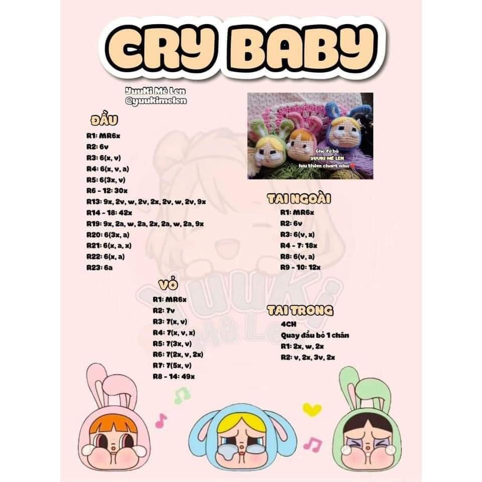 Chart Móc Len Hình Mặt Khóc Đáng Yêu Với Tai Thỏ cry baby