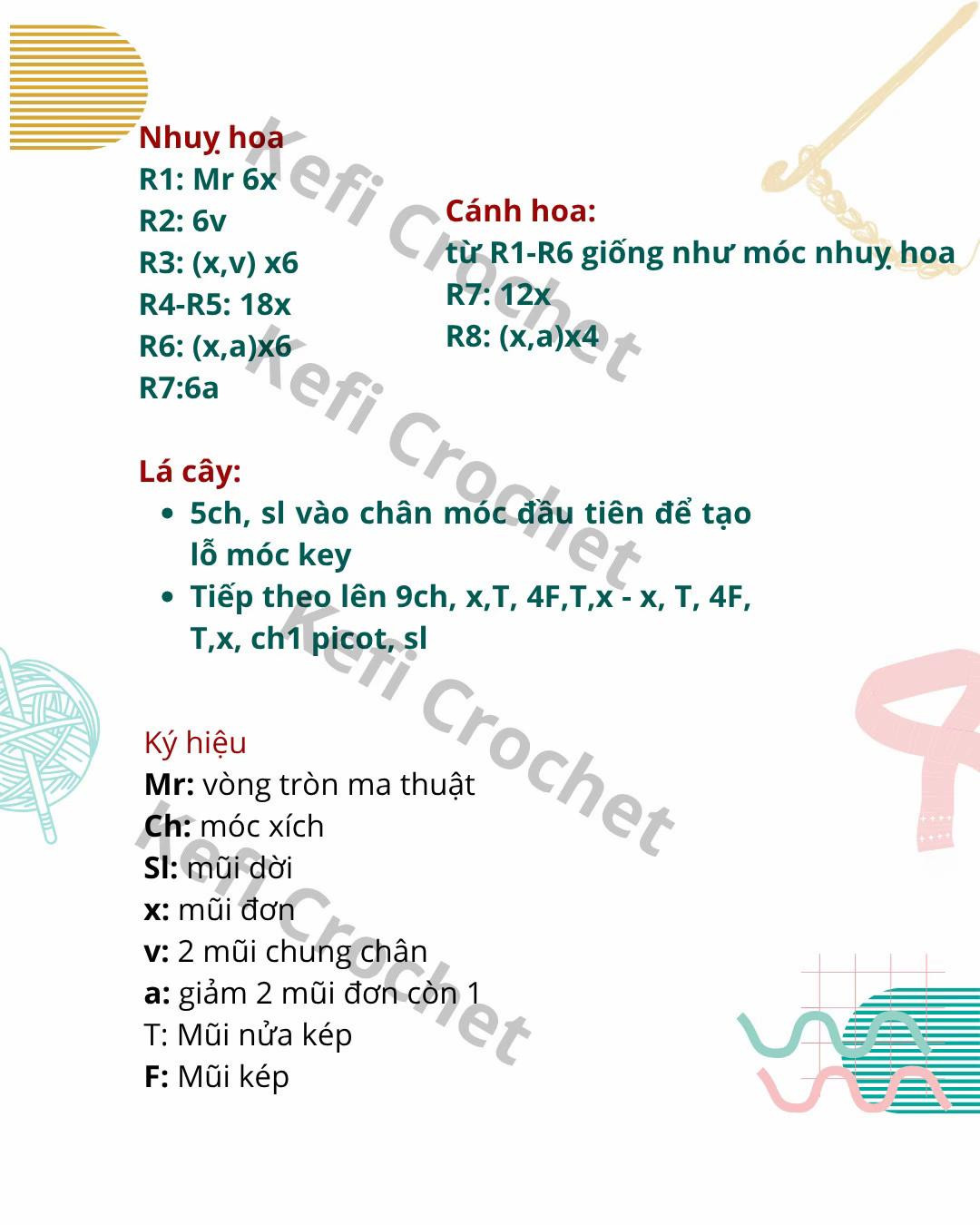 Chart móc len hoa rơi cánh cho móc khóa xinh xắn