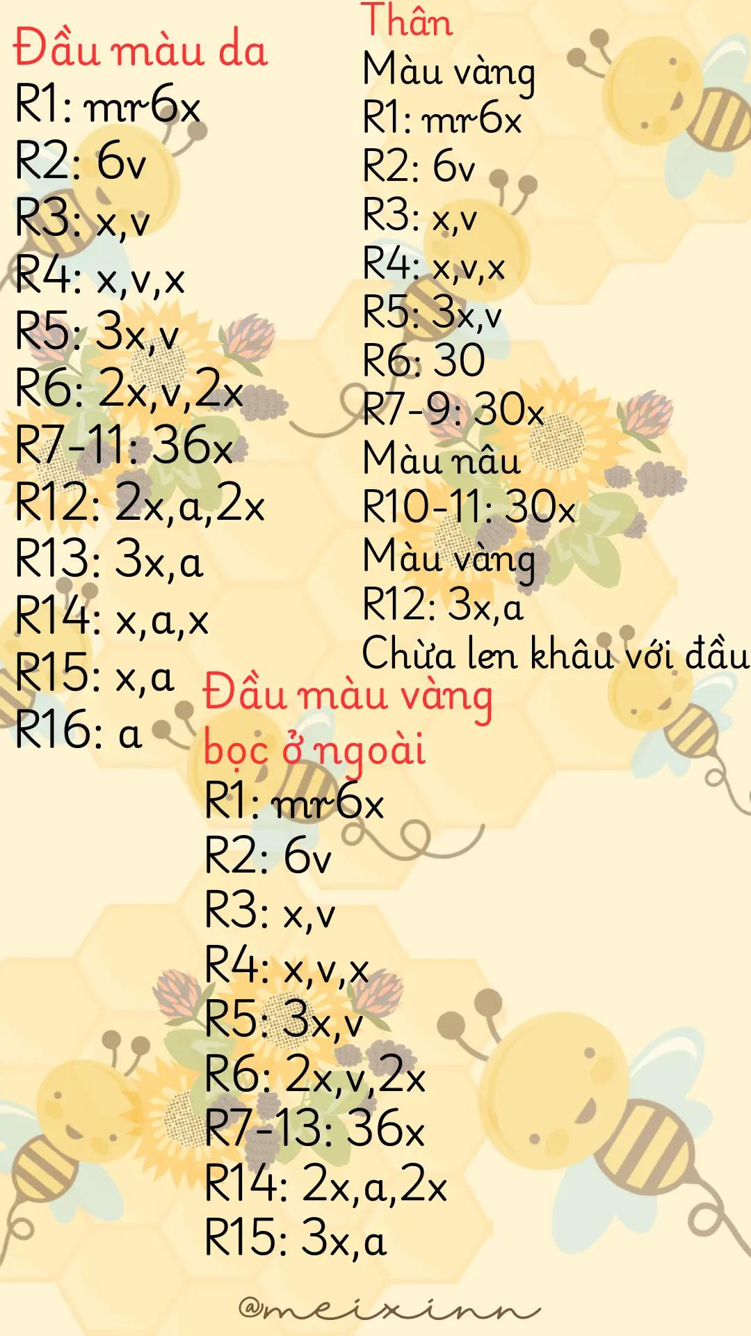 Chart Móc Len Hướng Dẫn Làm Bé Ong Dễ Thương