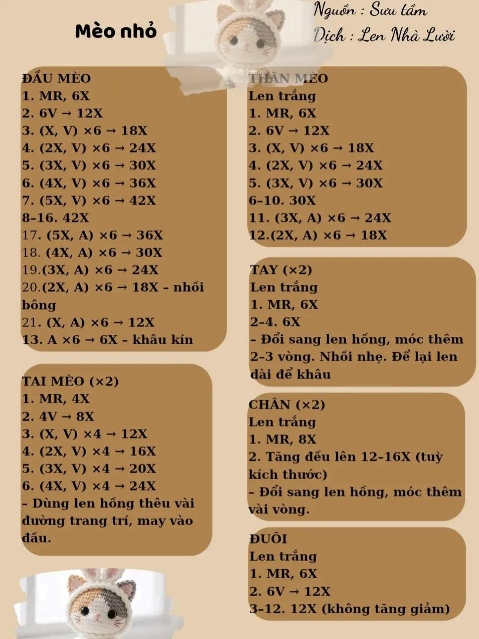 chart móc len mèo nhỏ