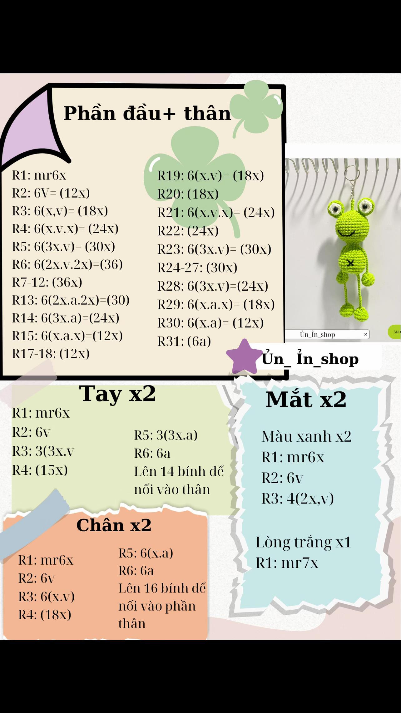 Chart móc len móc khóa hình ếch xanh ngộ nghĩnh